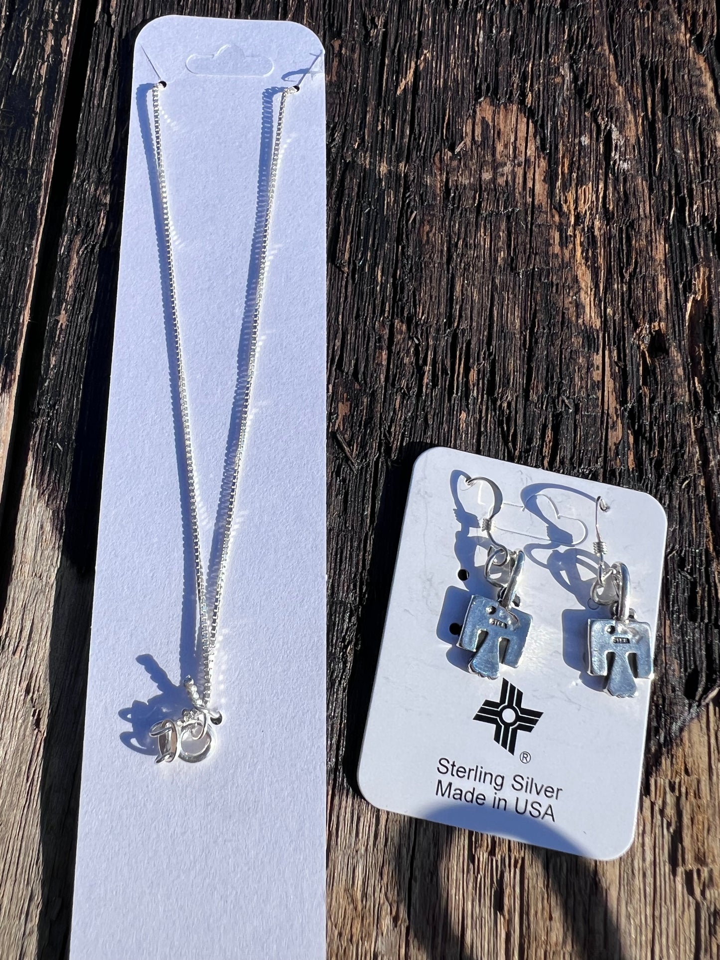Sterling Silver Box Chain Thunderbird Necklace 15β & Dangle Earrings 1 3/8β Set