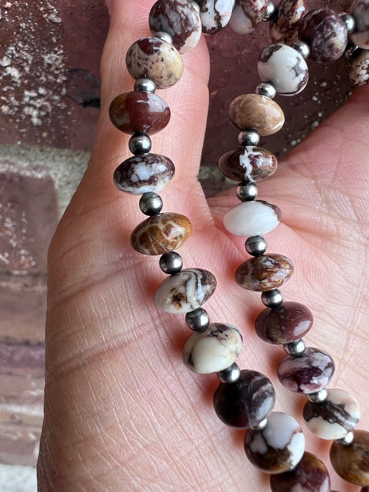 Sterling Oxidized 3mm Beads & Wildhorse Rondelle 8mm Bead Necklace 21β