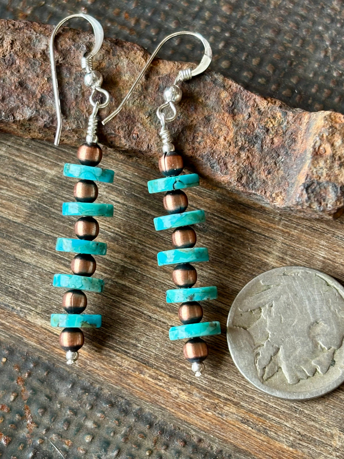 Copper & Turquoise Earrings 2.2”