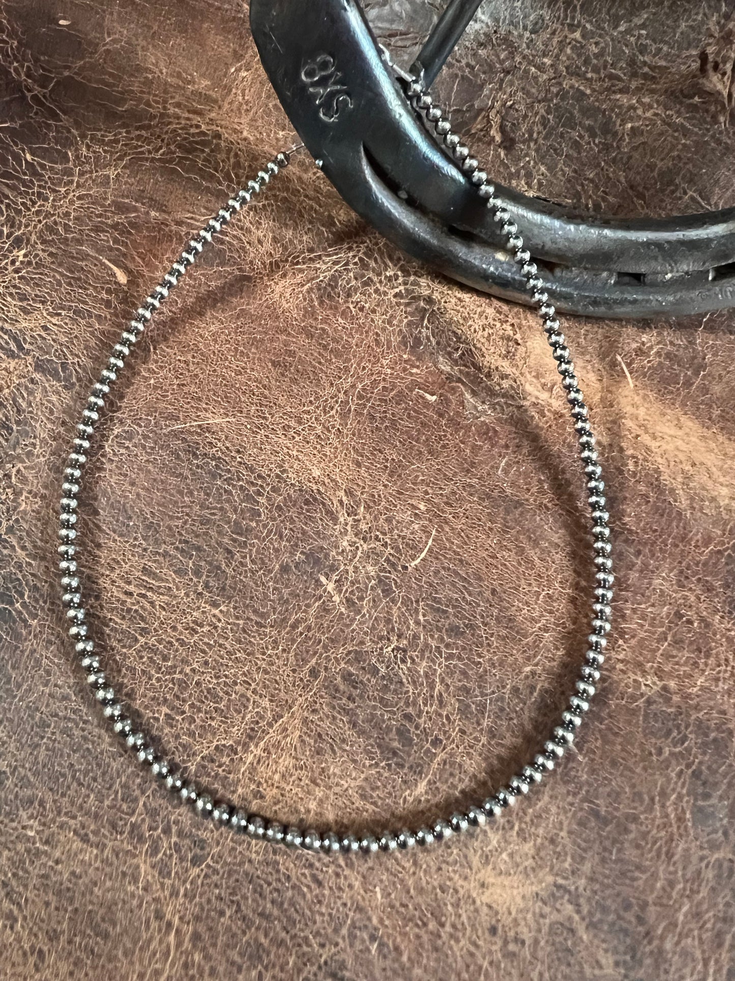 Sterling Silver Oxidized 3mm Round Bead Necklace 14”