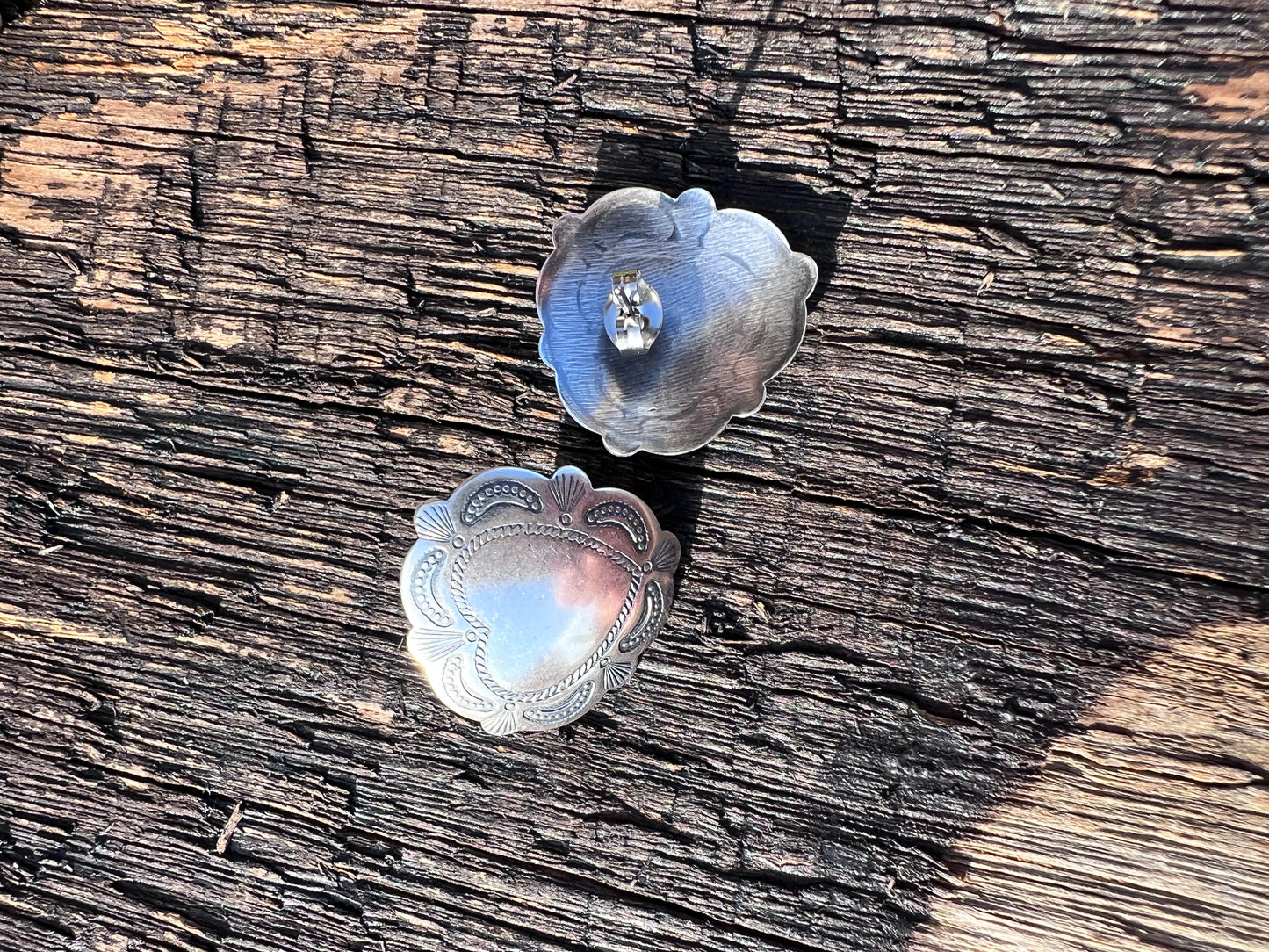Southwest Sterling Silver Heart Concho Post Earrings 7/8β
