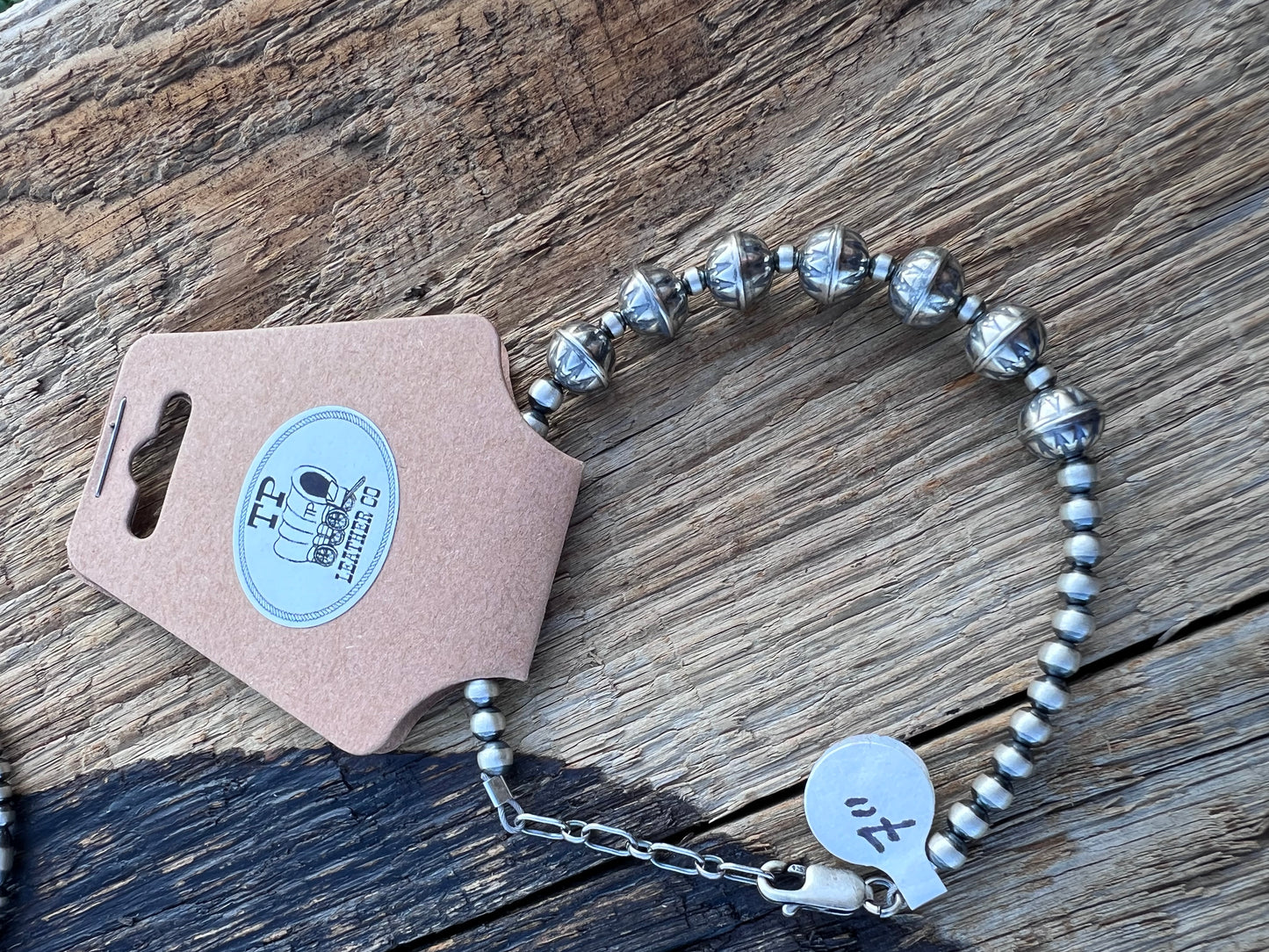 Sterling Silver Oxy Pearl Round & Corrugated Bead 4-8mm Bracelet Sz 7-8β