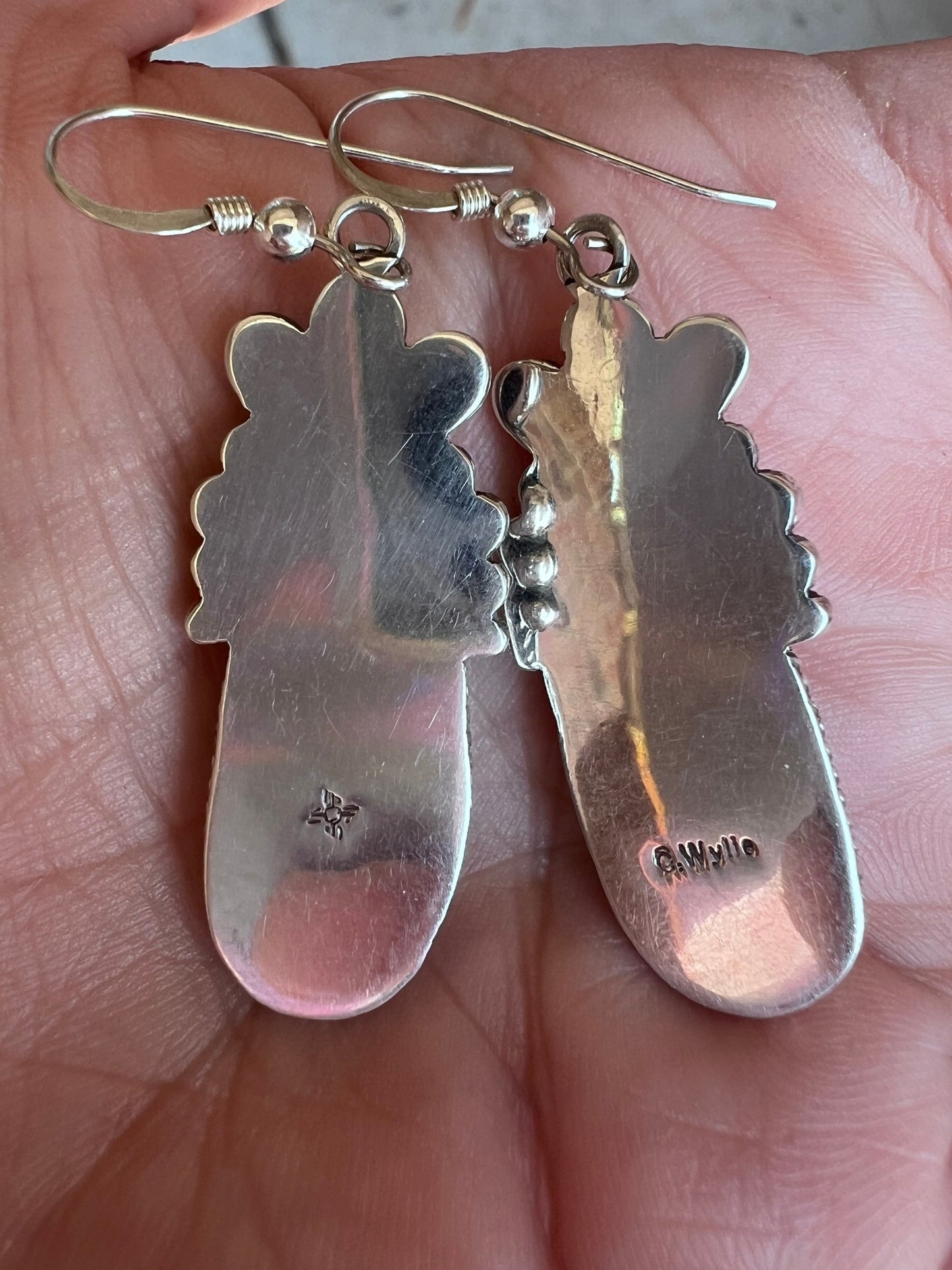 Navajo Handmade by C. Wylie- Nevada New Lander Variscite & Sterling Dangle Earrings 2β length