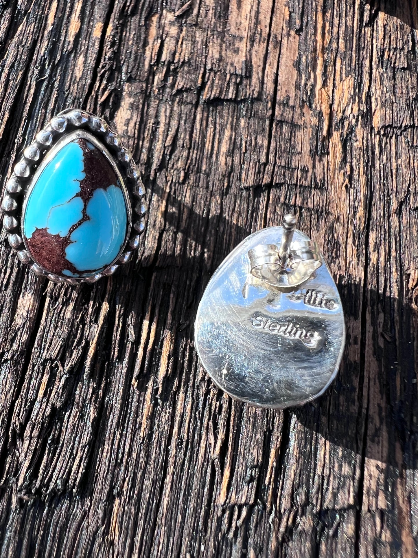 Native American Handmade Sterling & Prince Turquoise Post Earrings 5/8β