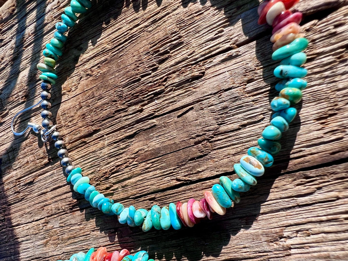 Sterling, Blue ridge Turquoise & Spiny Oyster Large Hoop Dangle Earrings 3.5β