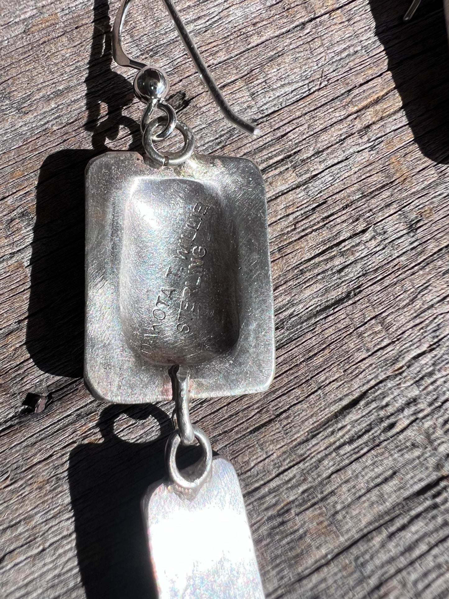 Native American Handmade by Dakota Willie. Sterling Silver Dangle Earrings 2 5/8” long