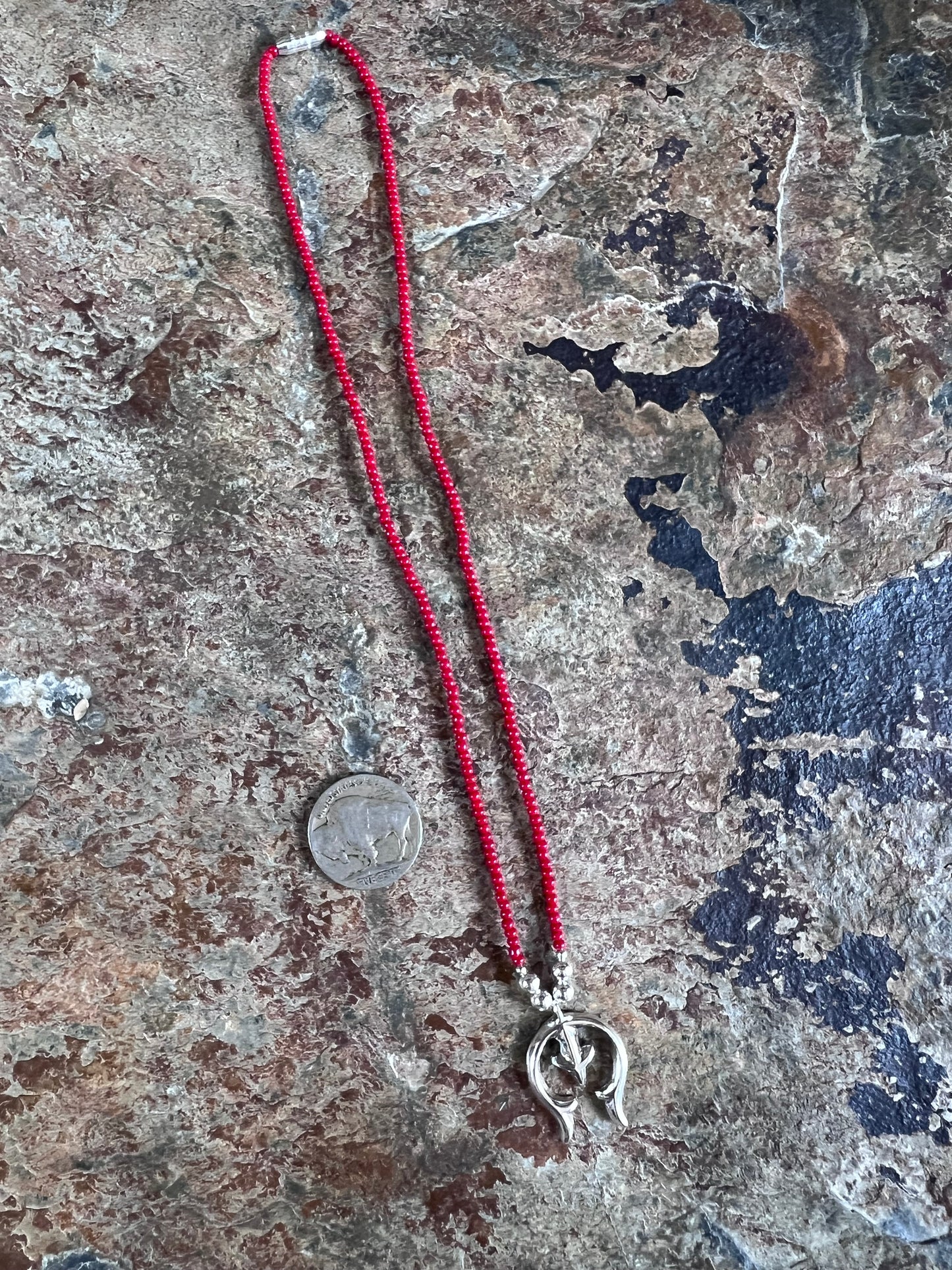 Sterling & Red Coral Naja Pendant 1β Necklace 16β