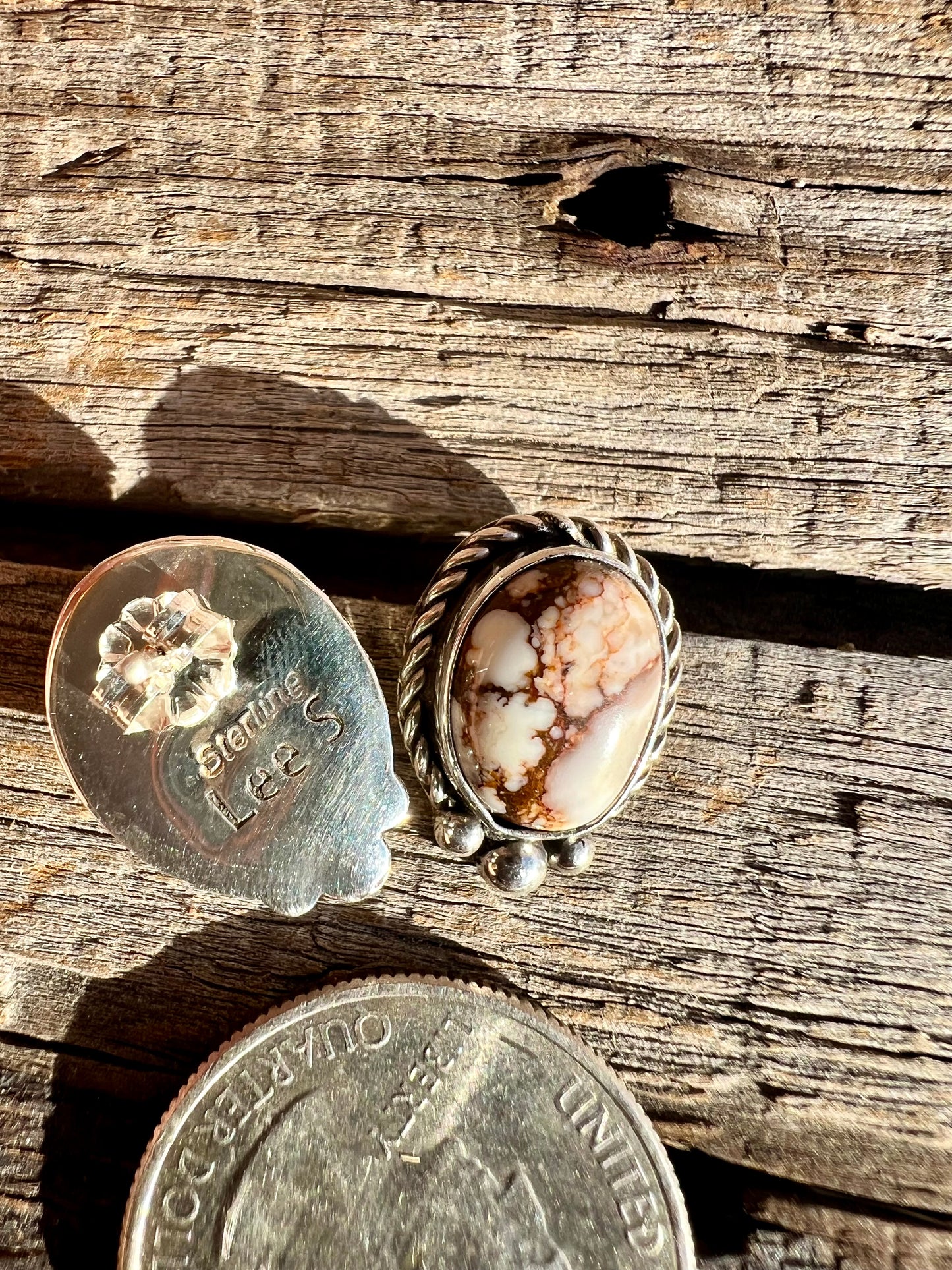 Wild Horse Magnesite & Sterling Silver Post Earrings- Navajo Handmade by Lee Sandoval
