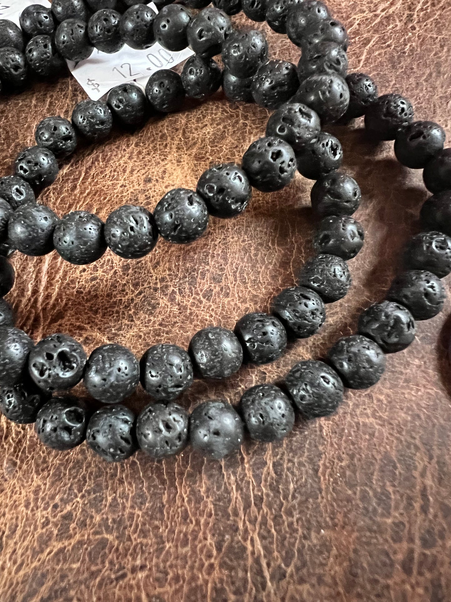 Lava Rock 6.5mm Bead Stretch Bracelet (set of 3) Sz 7”