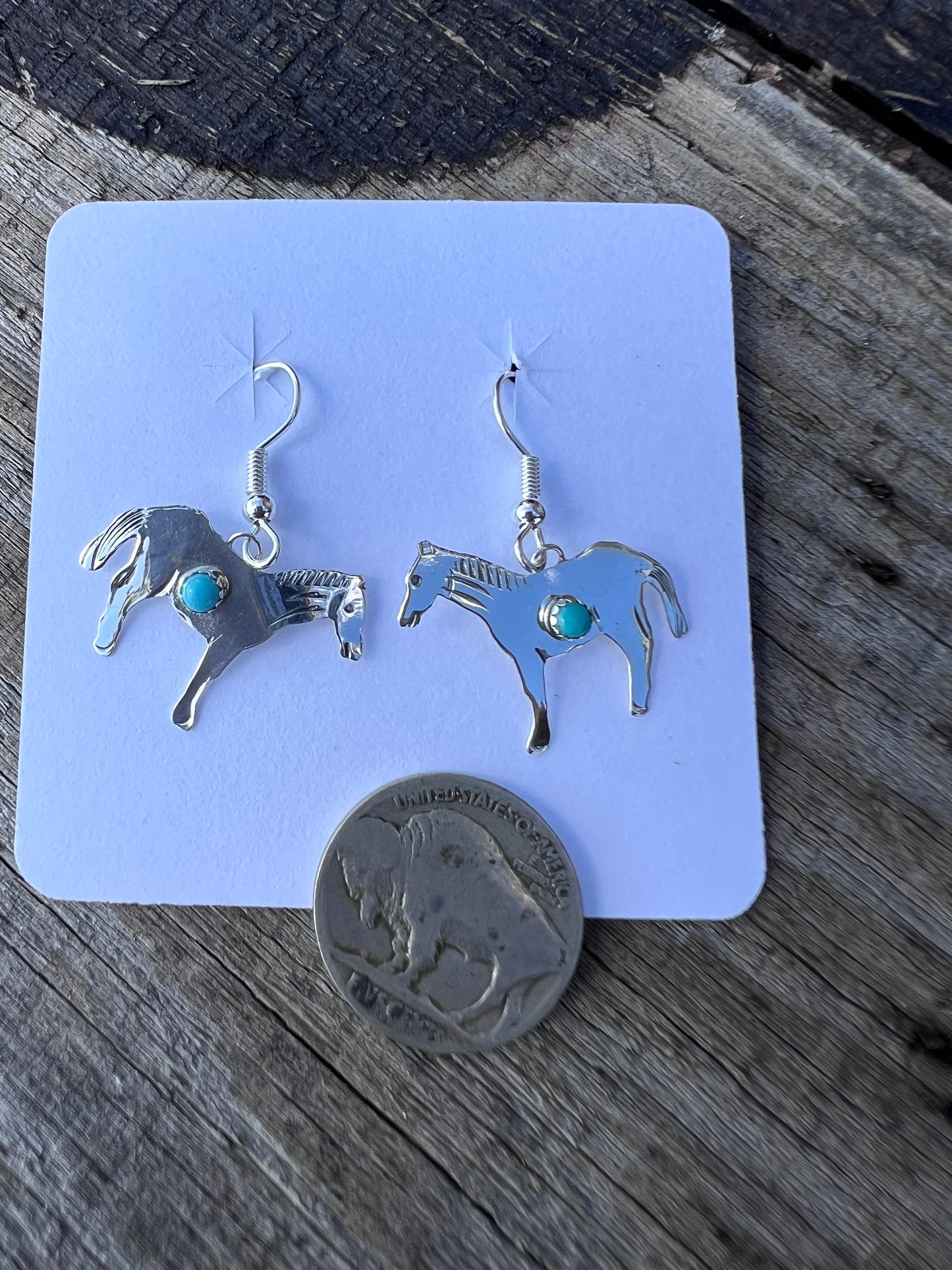 Handmade Sterling Silver & Turquoise Horse Dangle Earrings 1.3”