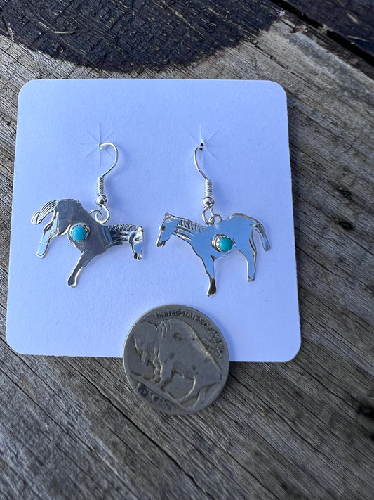 Handmade Sterling Silver & Turquoise Horse Dangle Earrings 1.3β
