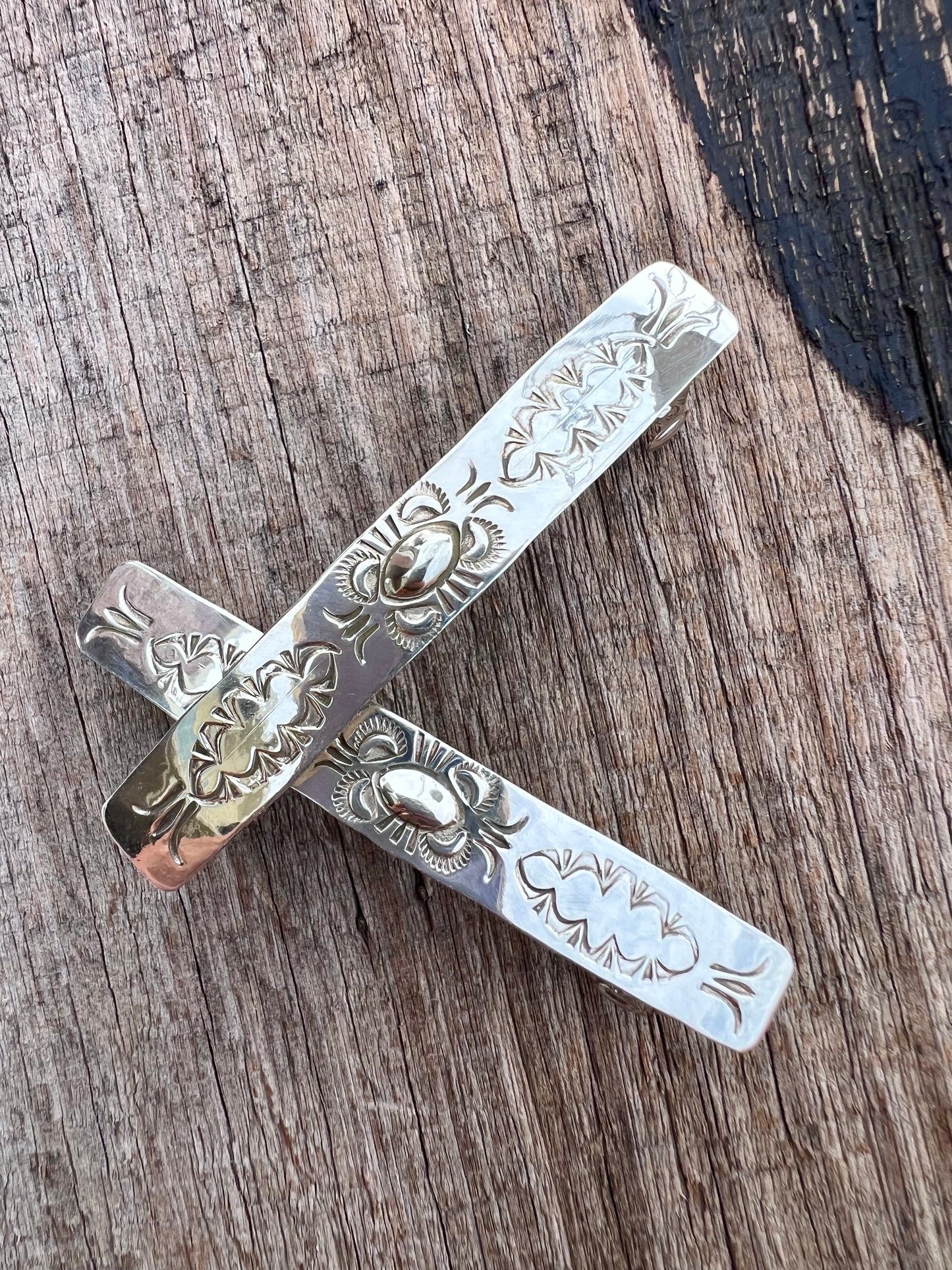 Native American Handmade by Bertha Begay- Sterling Barrette Set 3β x 3/8β