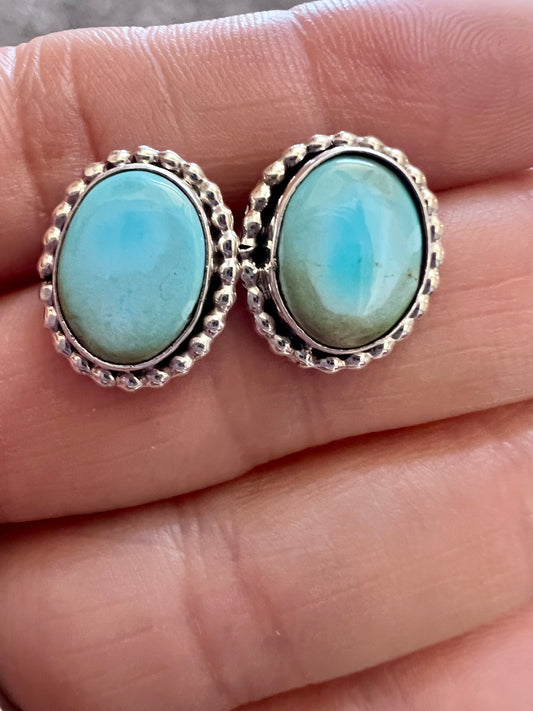 Navajo Handmade Sterling & Golden Hills Turquoise Post Earrings