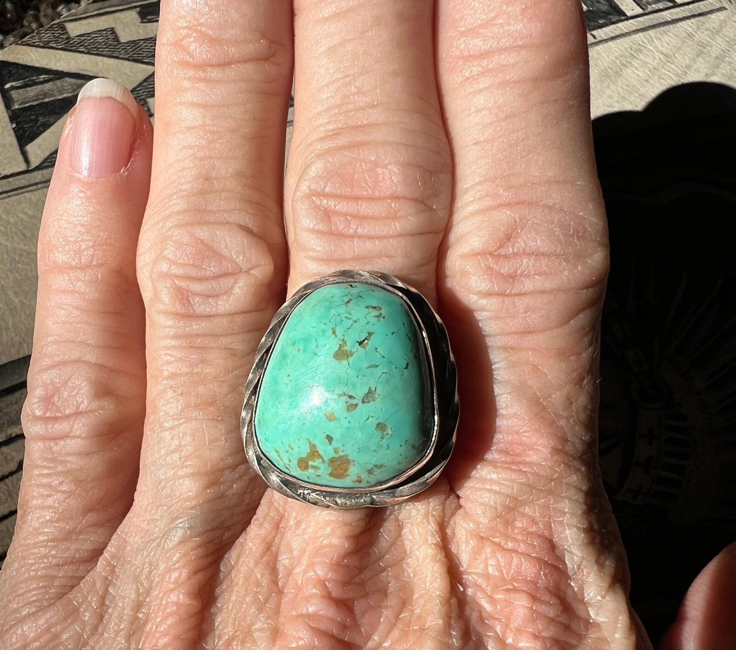 Navajo Handmade by Michael Gleason. Kingman Sterling Ring Sz 8 Adjustable