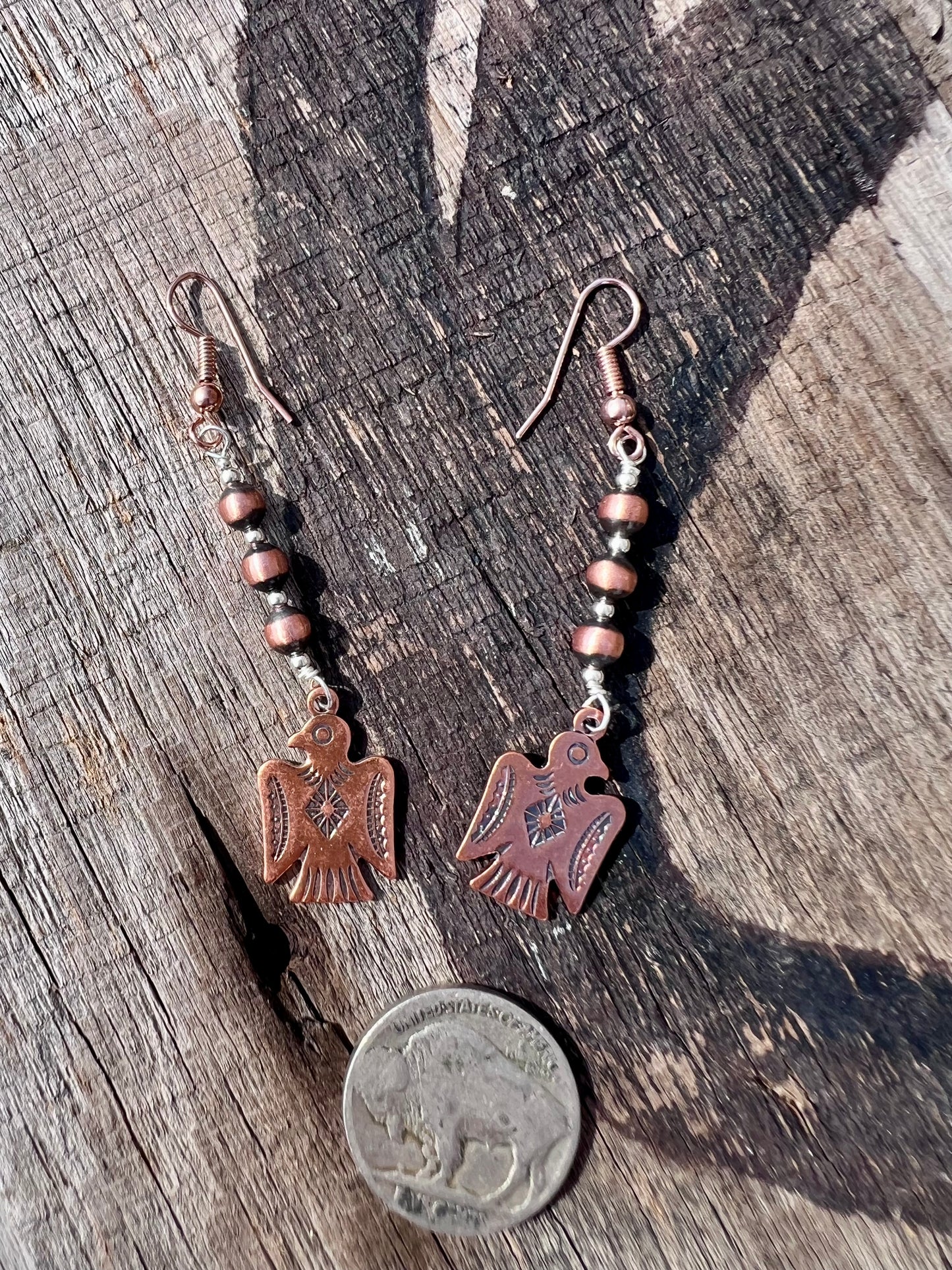 Copper & Sterling Thunderbird Dangle Earrings 2.5β