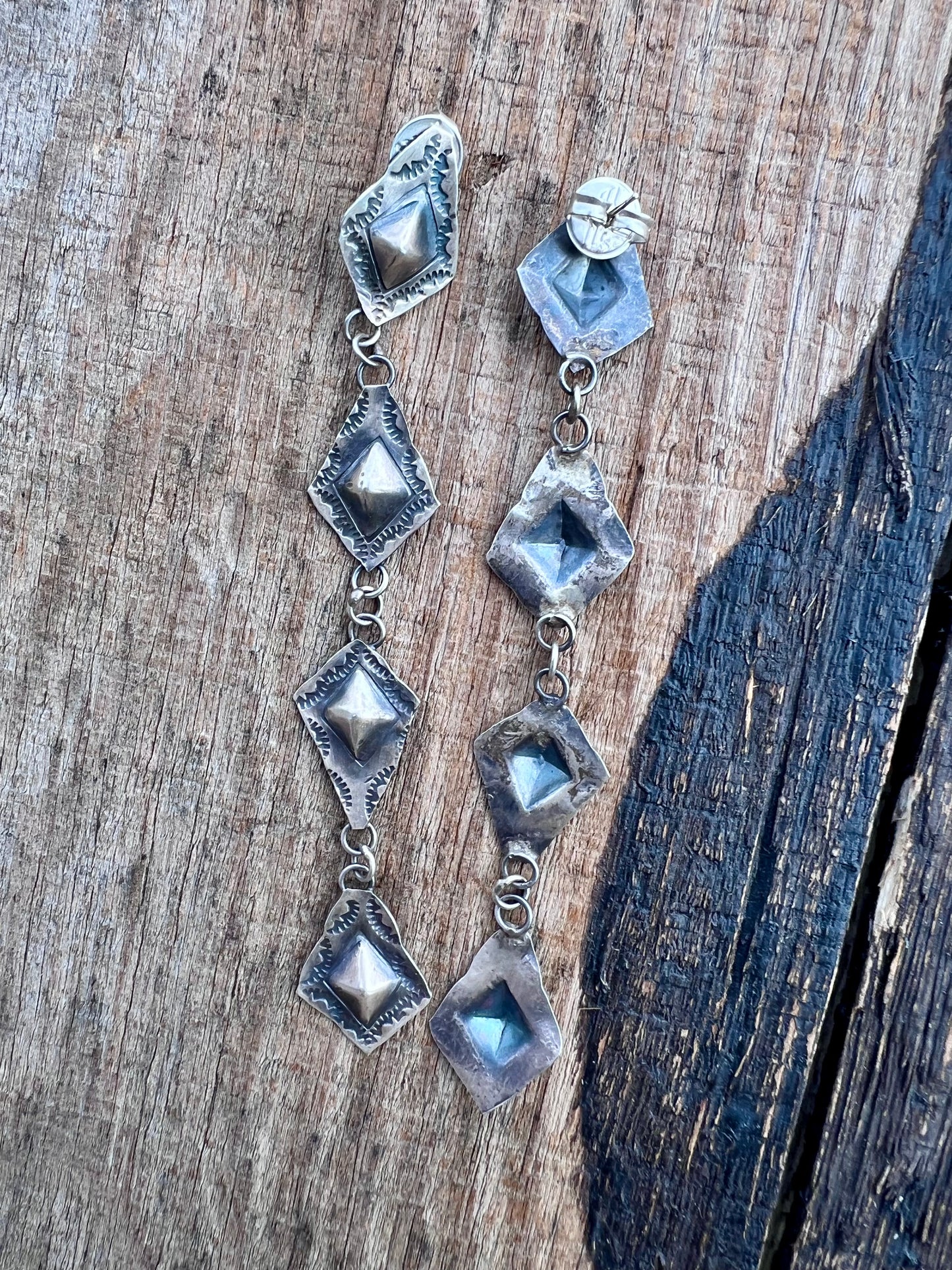 Native Navajo Handmade Sterling Diamond Dangle Earrings 4.5β