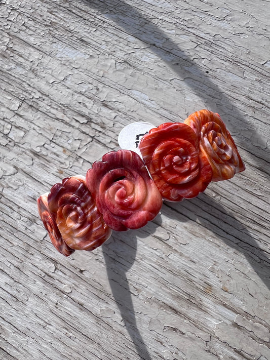 Orange Spiny Oyster Carved Rose Stretch Bracelet