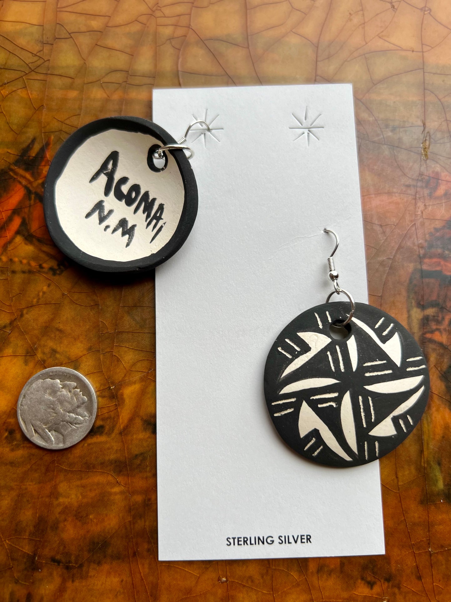 Native Handmade Acoma Pueblo Pottery Earrings by Mary Garcia