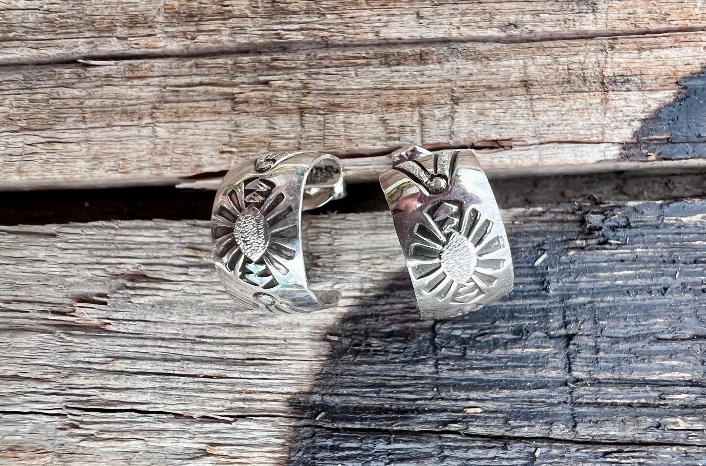 Native American Handmade by Felicia Etcitty Stamped Hoops 1/2β
