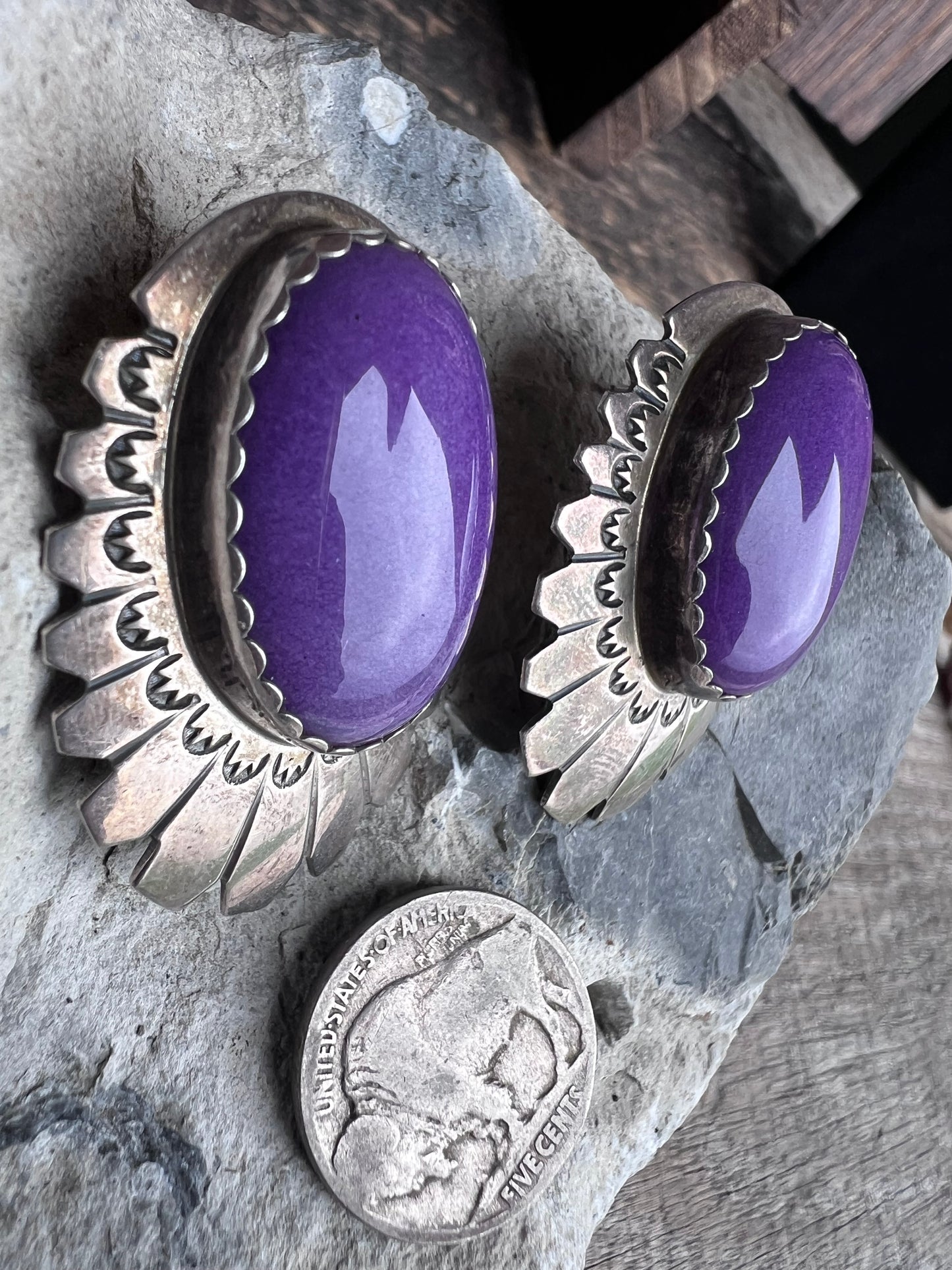 Vintage Rare Native American Handmade Sterling & Sugalite Post Earrings