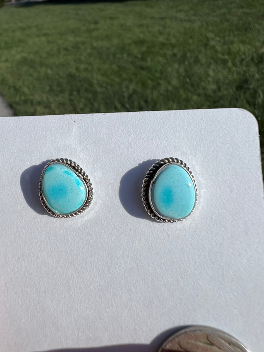 Handmade by Dustin Calvin, Sterling & Golden Hills Turquoise Post Earrings Sz 1/2β
