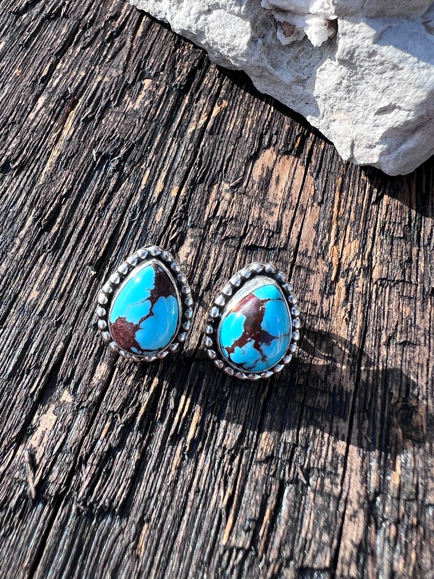 Native American Handmade Sterling & Prince Turquoise Post Earrings 5/8β