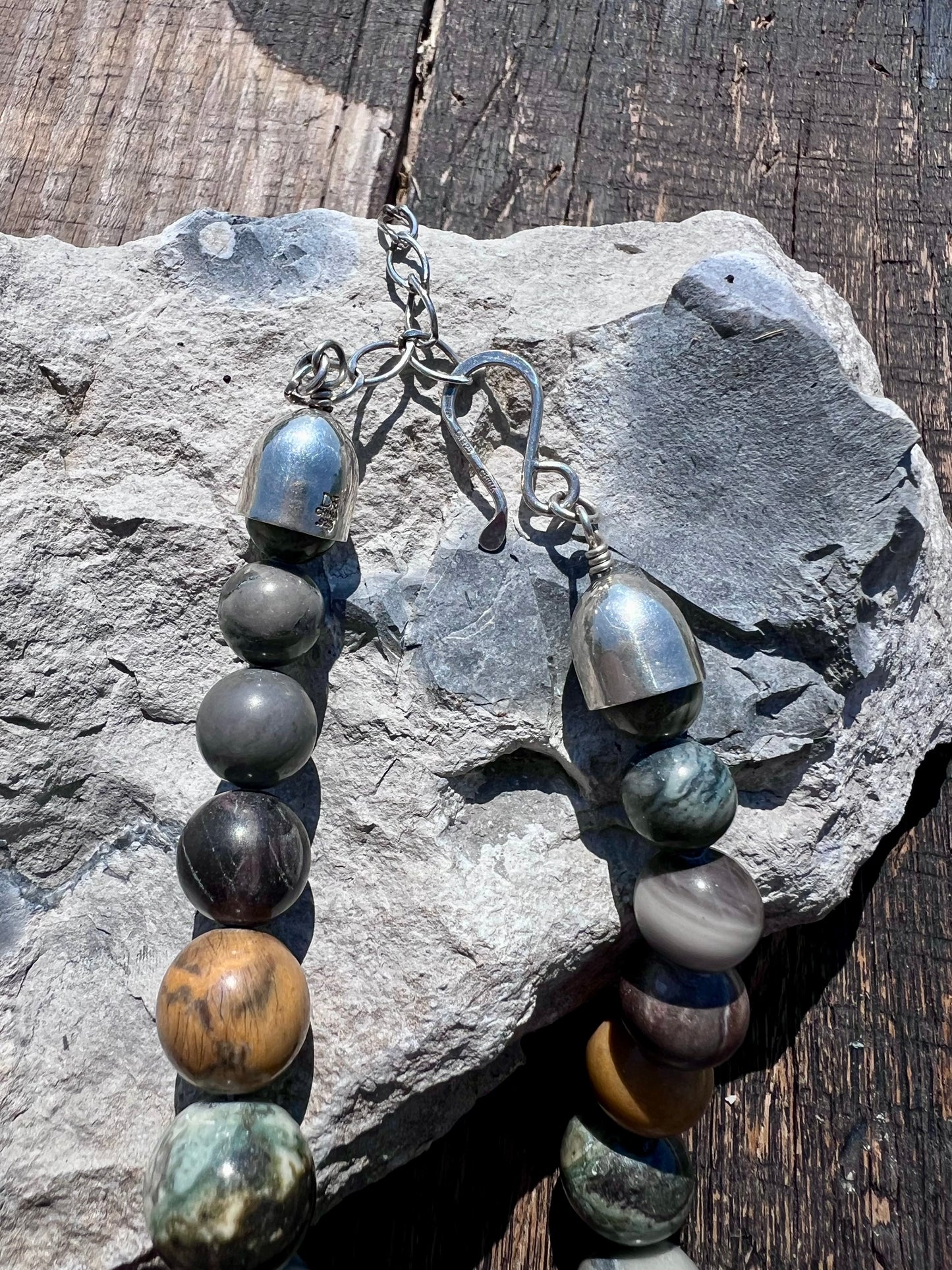 Vintage Chunky Jasper Bead & Sterling Necklace by Jay King 24”