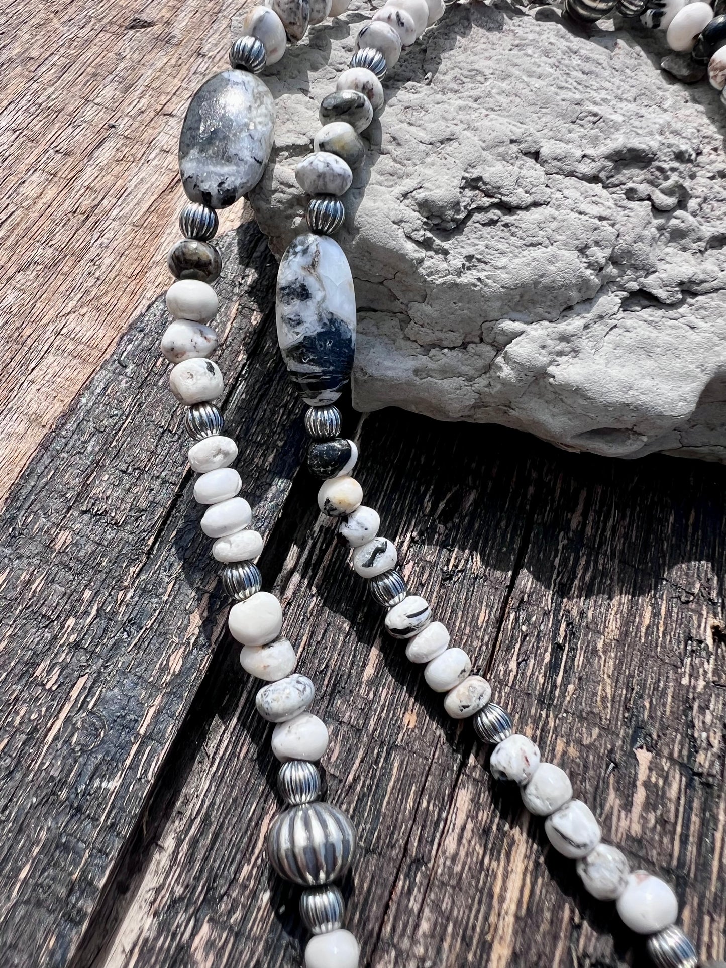 Gorgeous Handmade Genuine White Buffalo Beaded Necklace 36”