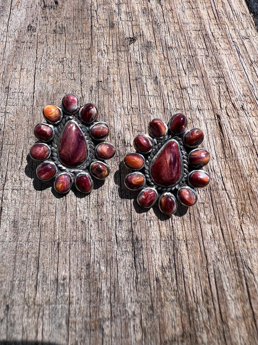Handmade Sterling & Spiny Oyster Cluster Post Earrings 1β