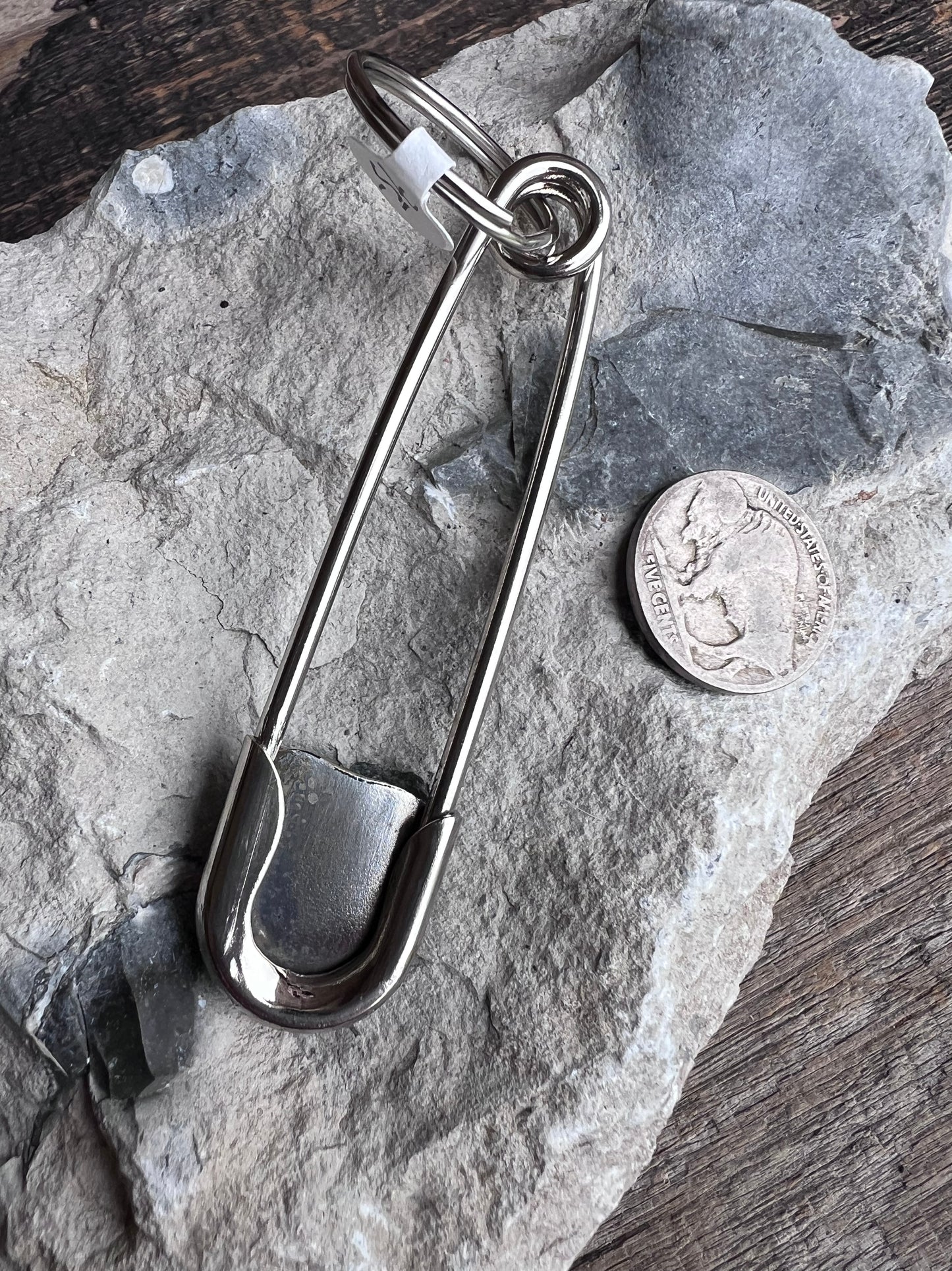 Large Safety Pin Keychain with Sterling, Kingman Turquoise & Coral designs.