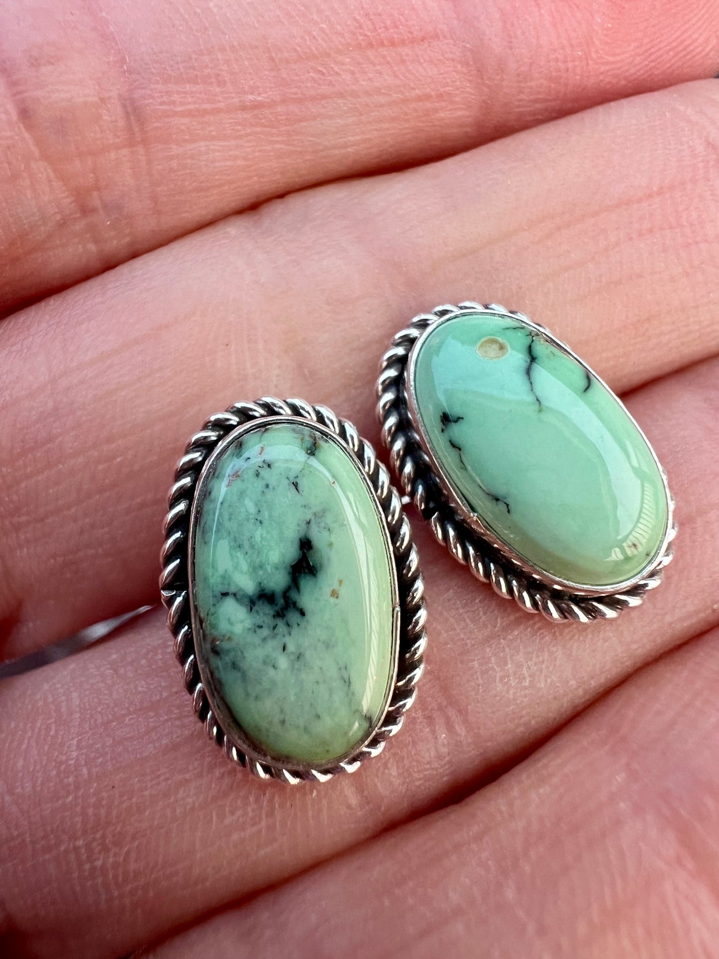 Native American Handmade Sterling & New Lander Variscite Post Earrings .6βx.4β