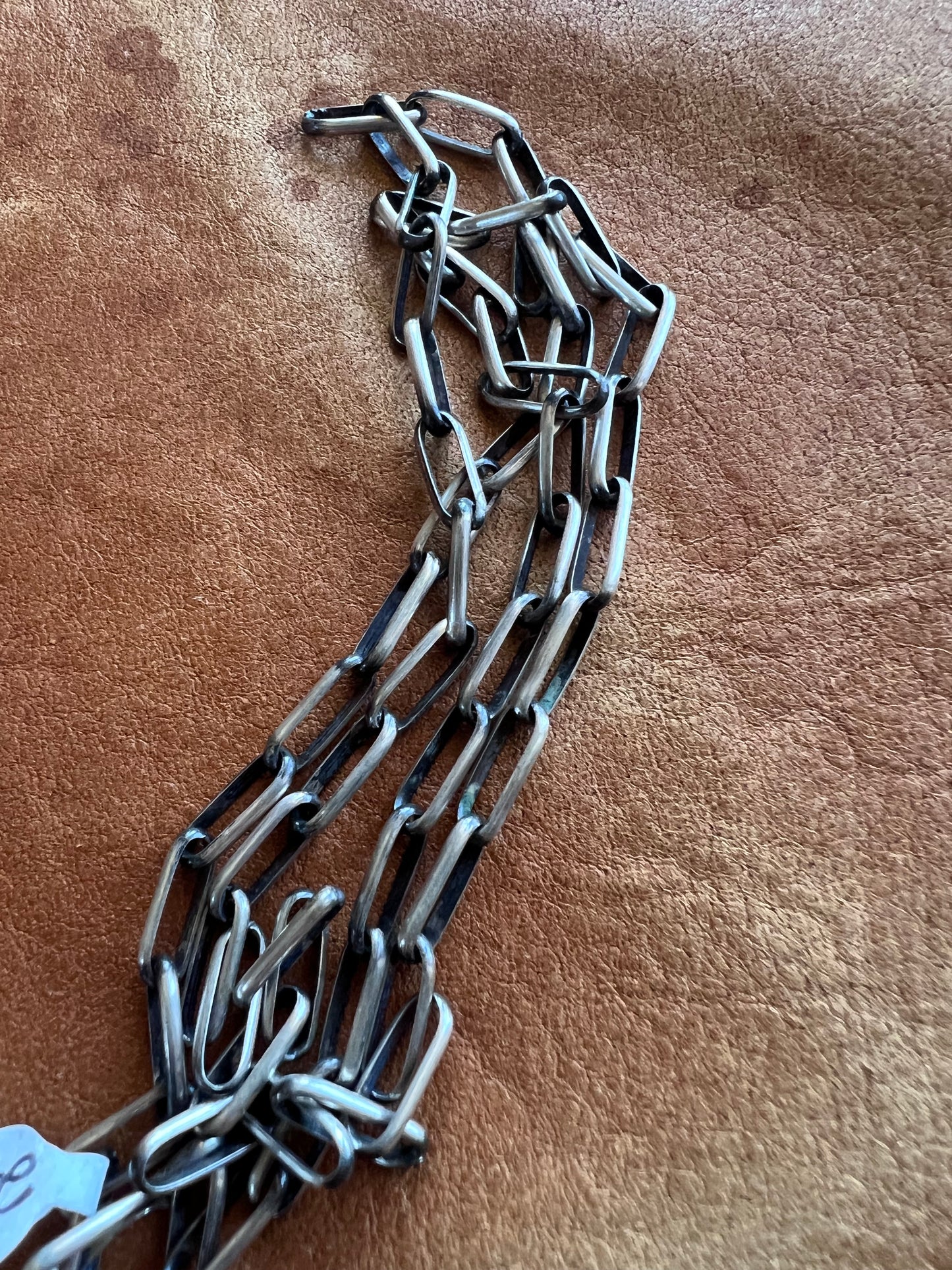 Native American Handmade Sterling Silver Paperclip Chain Necklace 24”
