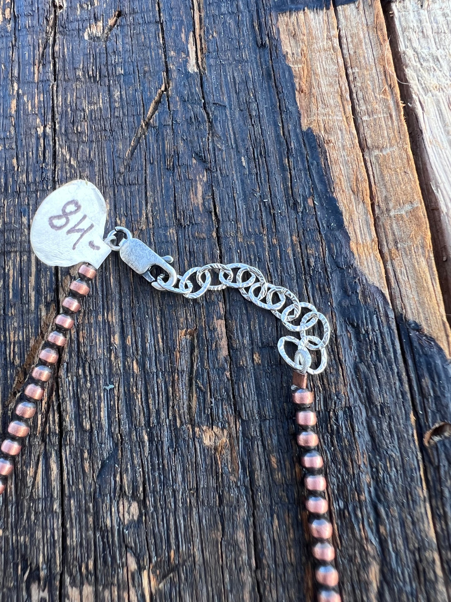 Copper Oxidized 3mm & Orange Spiney 6mm Bead Necklace 14-16” & Earrings 2”