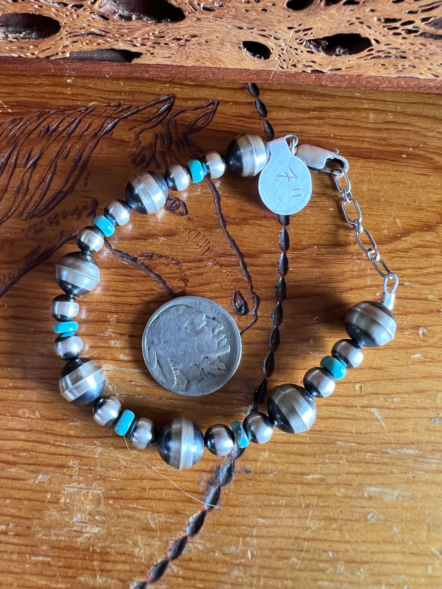 Sterling & Turquoise 6-10mm Bead Bracelet Sz 7-8β