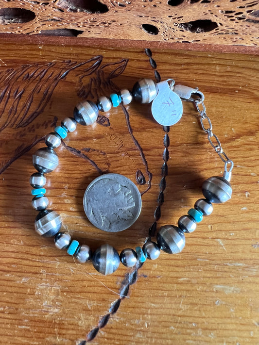 Sterling & Turquoise 6-10mm Bead Bracelet Sz 7-8β