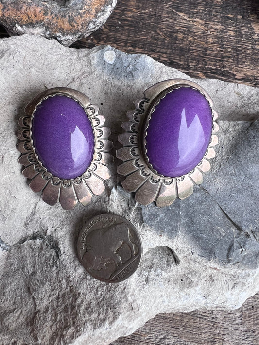 Vintage Rare Native American Handmade Sterling & Sugalite Post Earrings