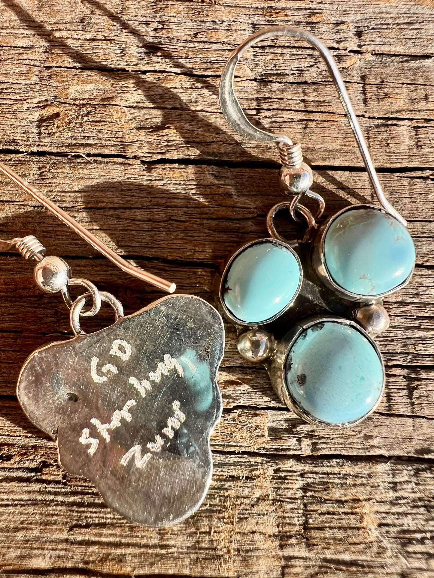 Golden Hills Turquoise & Sterling Dangle Earrings- Zuni Handmade