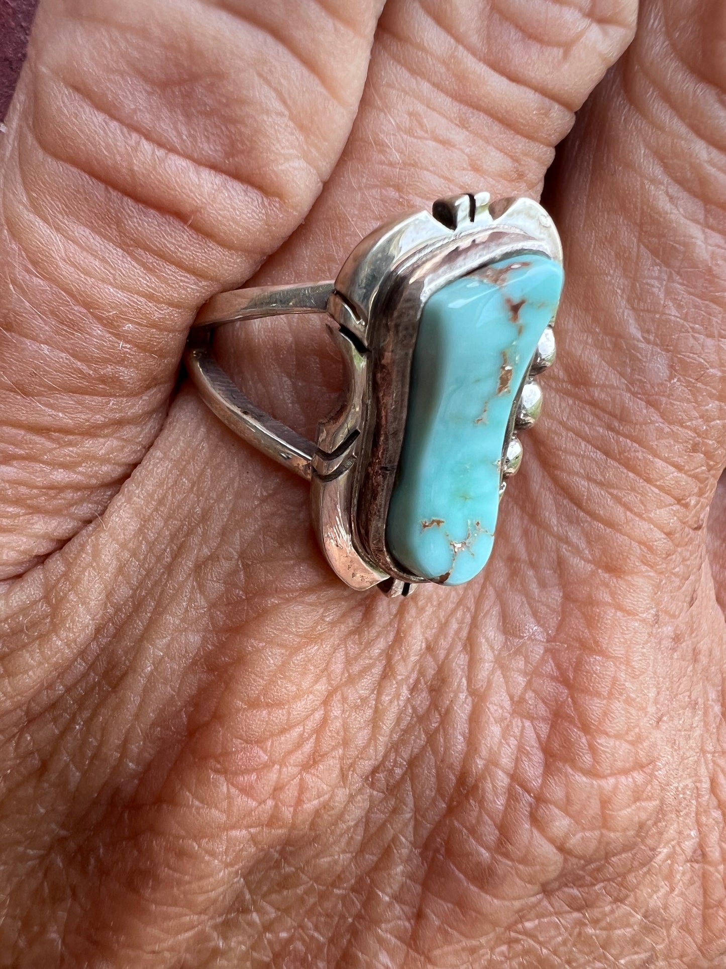 Vintage Native American Handmade Dry Creek Turquoise & Sterling Ring Sz 7