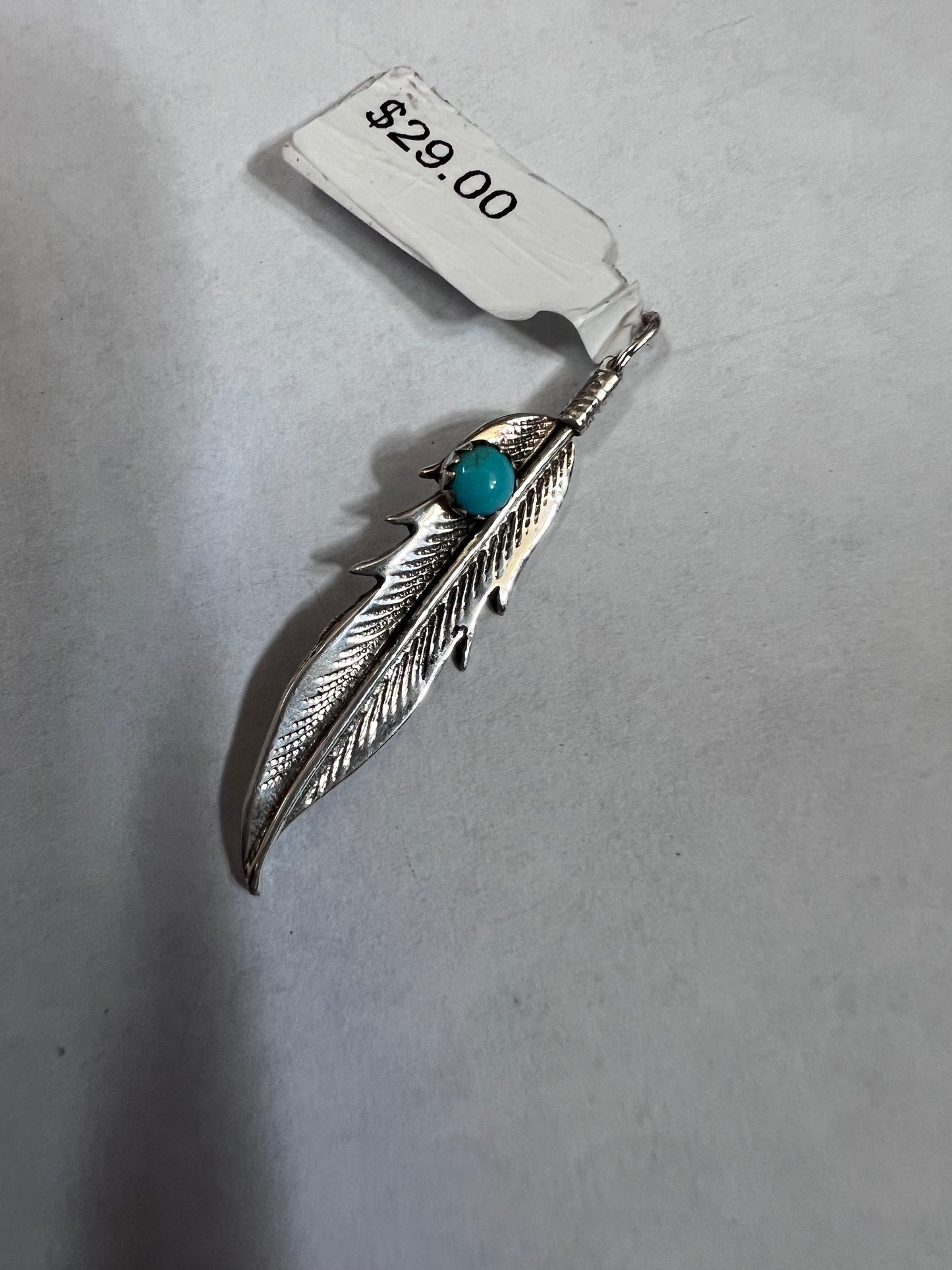 Southwest Handmade Ster& Turquoise Pendant 1.6”