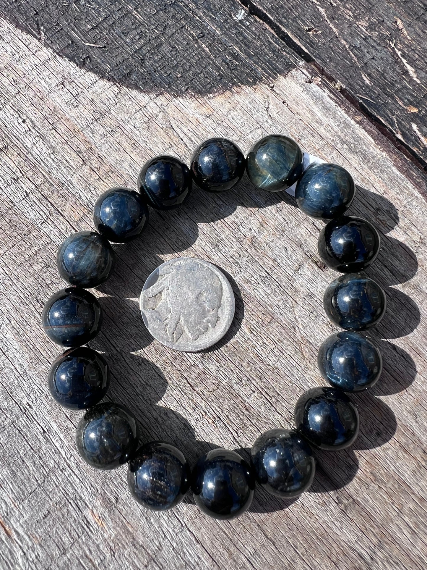Blue Tiger Eye 12mm Bead Stretch Bracelet Sz 7β