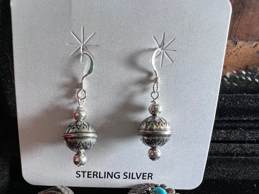 Sterling Silver Stamped 10mm Bead Dangle Earrings 1.25β