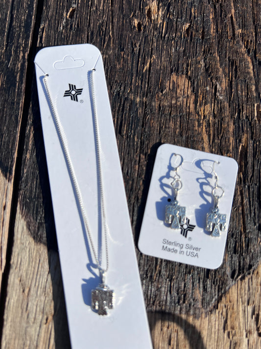 Sterling Silver Box Chain Thunderbird Necklace 15β & Dangle Earrings 1 3/8β Set