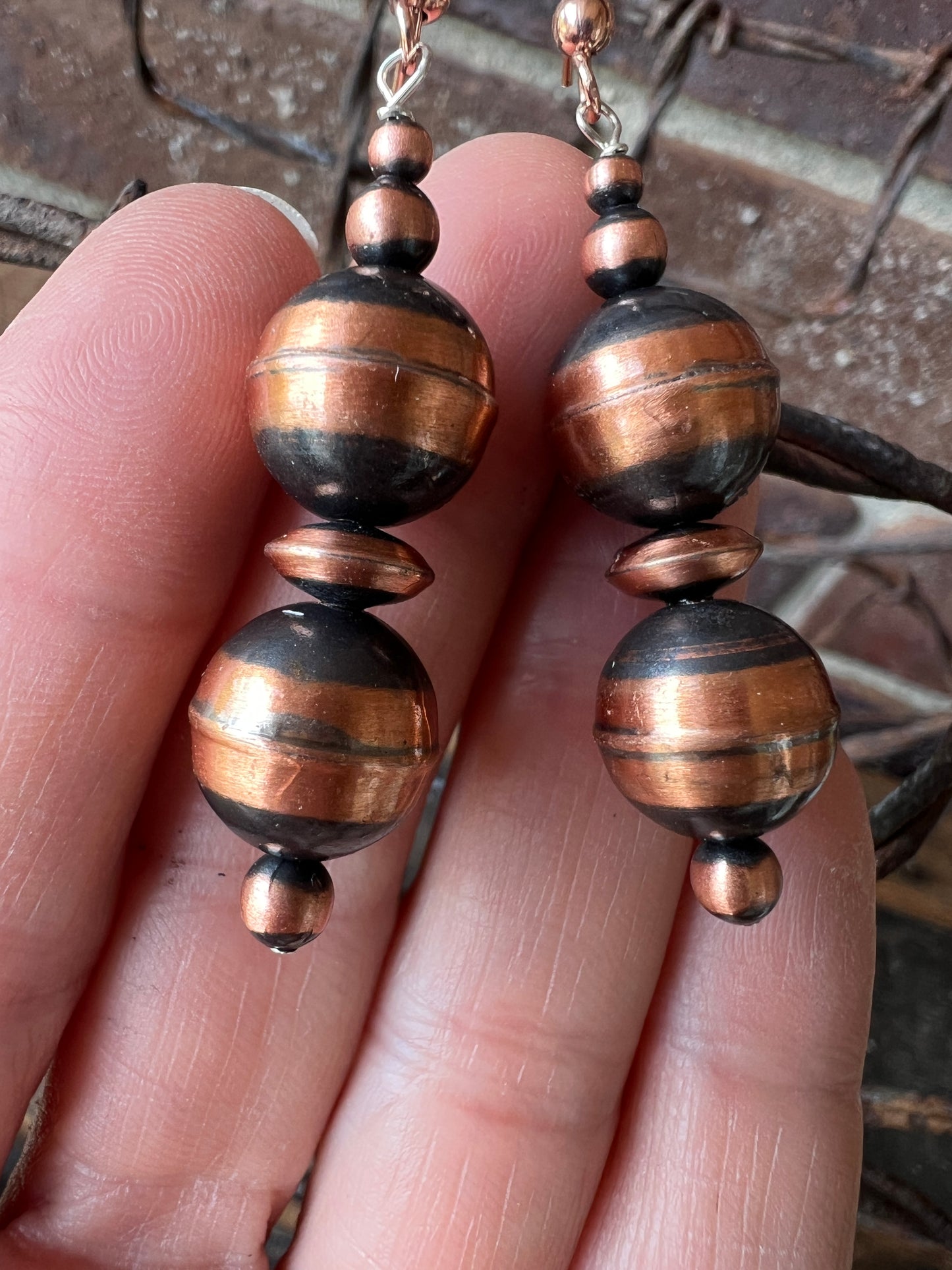 Genuine Copper Bead Earrings 2 3/8”