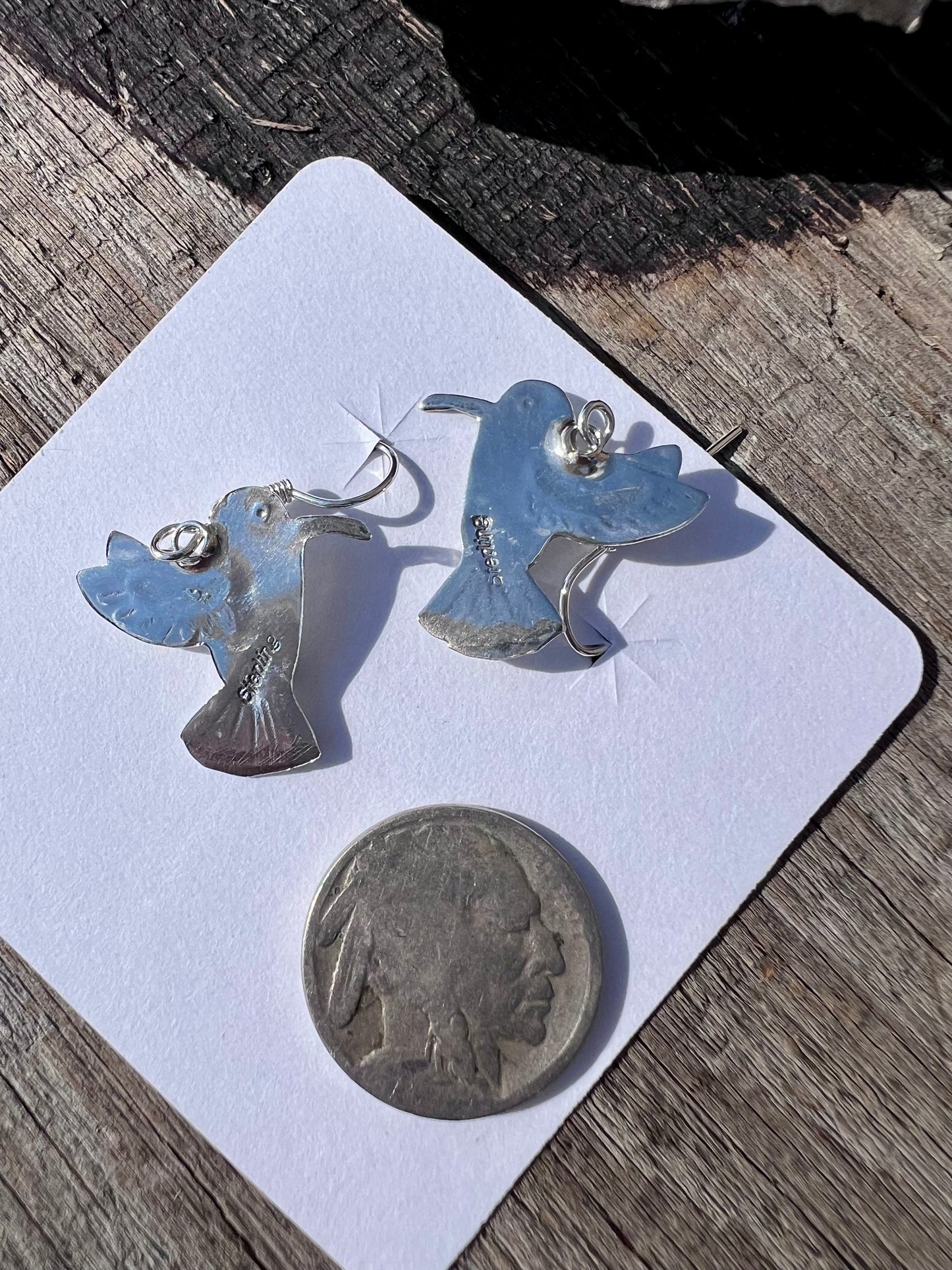 Handmade Sterling Silver & Turquoise Hummingbird Dangle Earrings 1.4”
