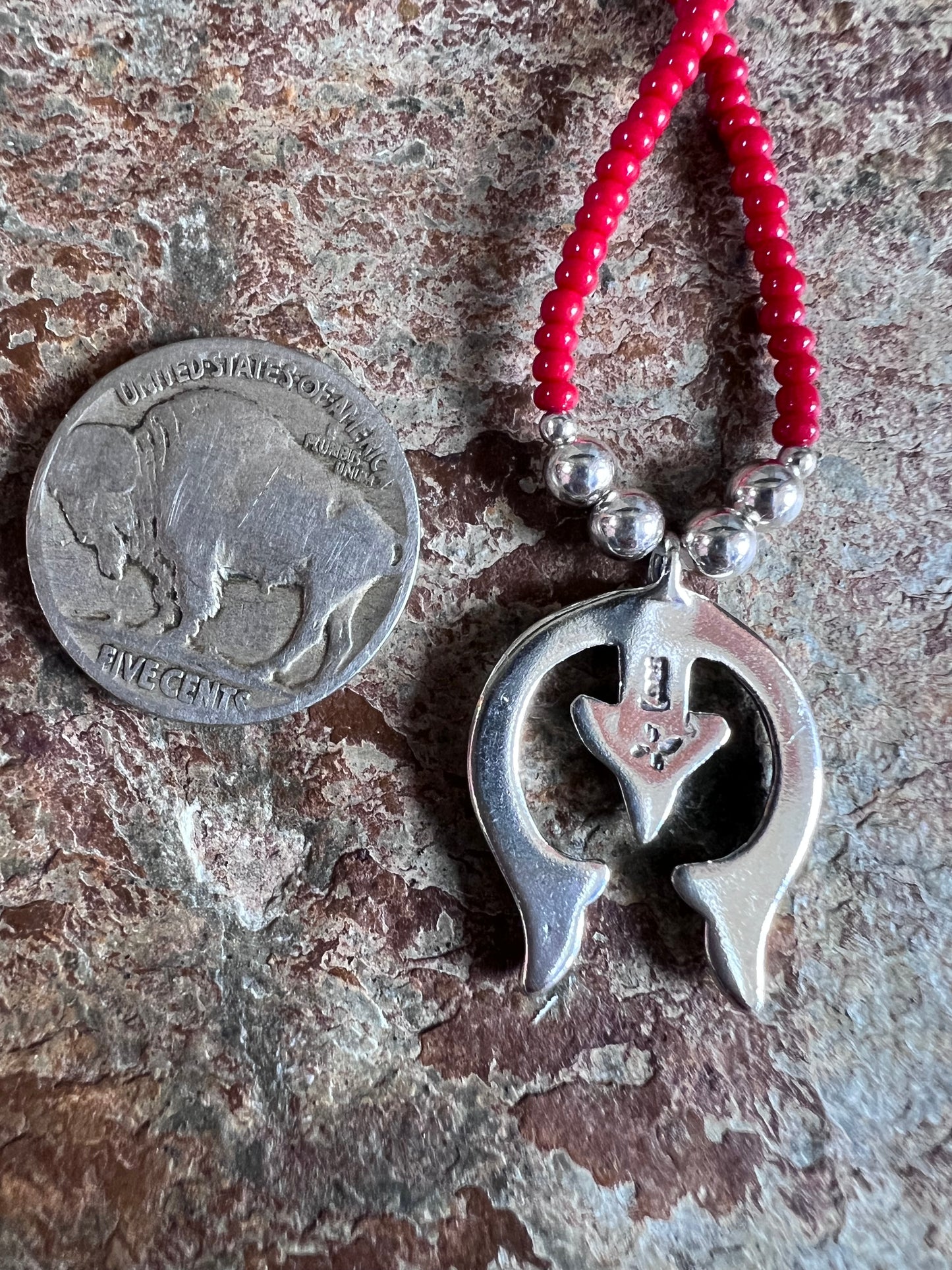 Sterling & Red Coral Naja Pendant 1β Necklace 16β