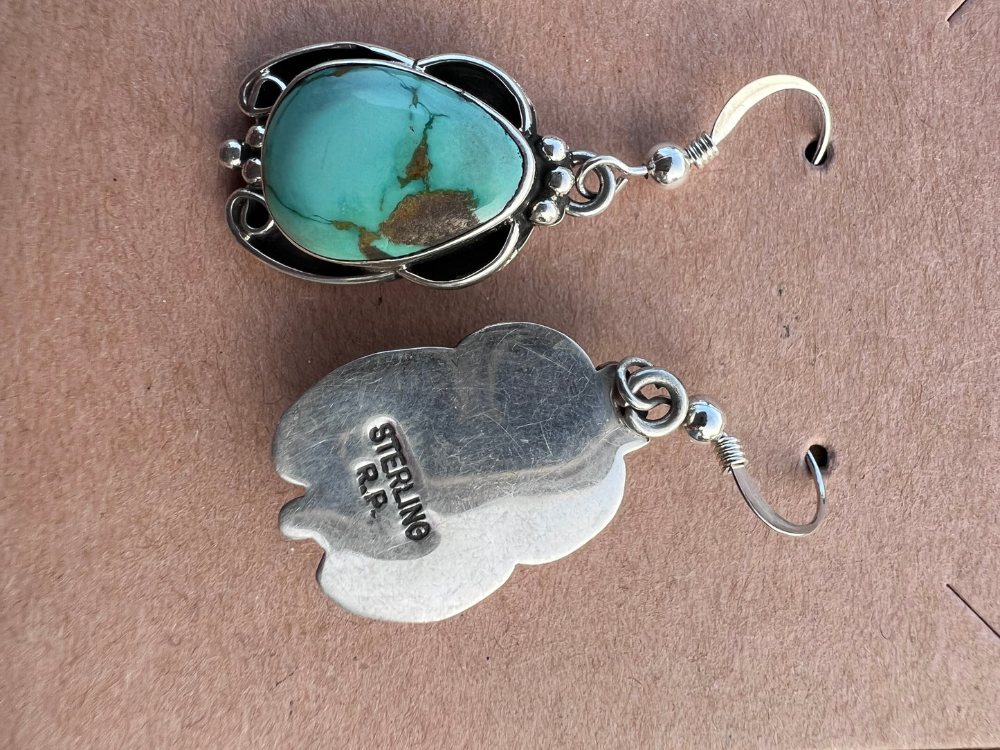 Native Navajo Handmade Sterling & Carico Lake Turquoise Dangle Earrings 1.5β