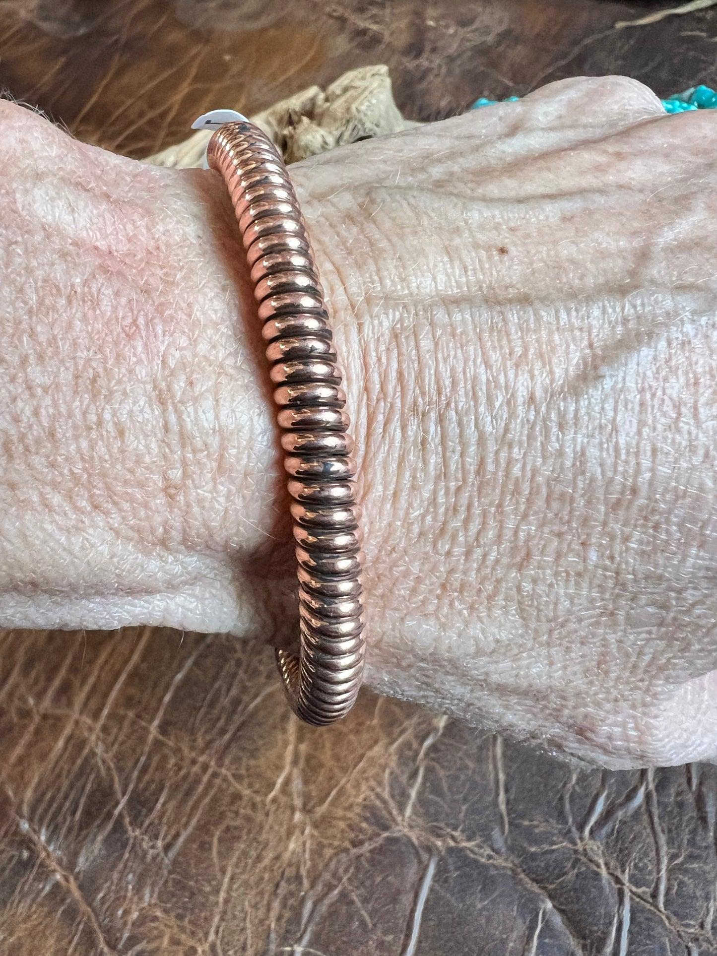 Copper Coiled Cuff Bracelet Sz 7 1/4”
