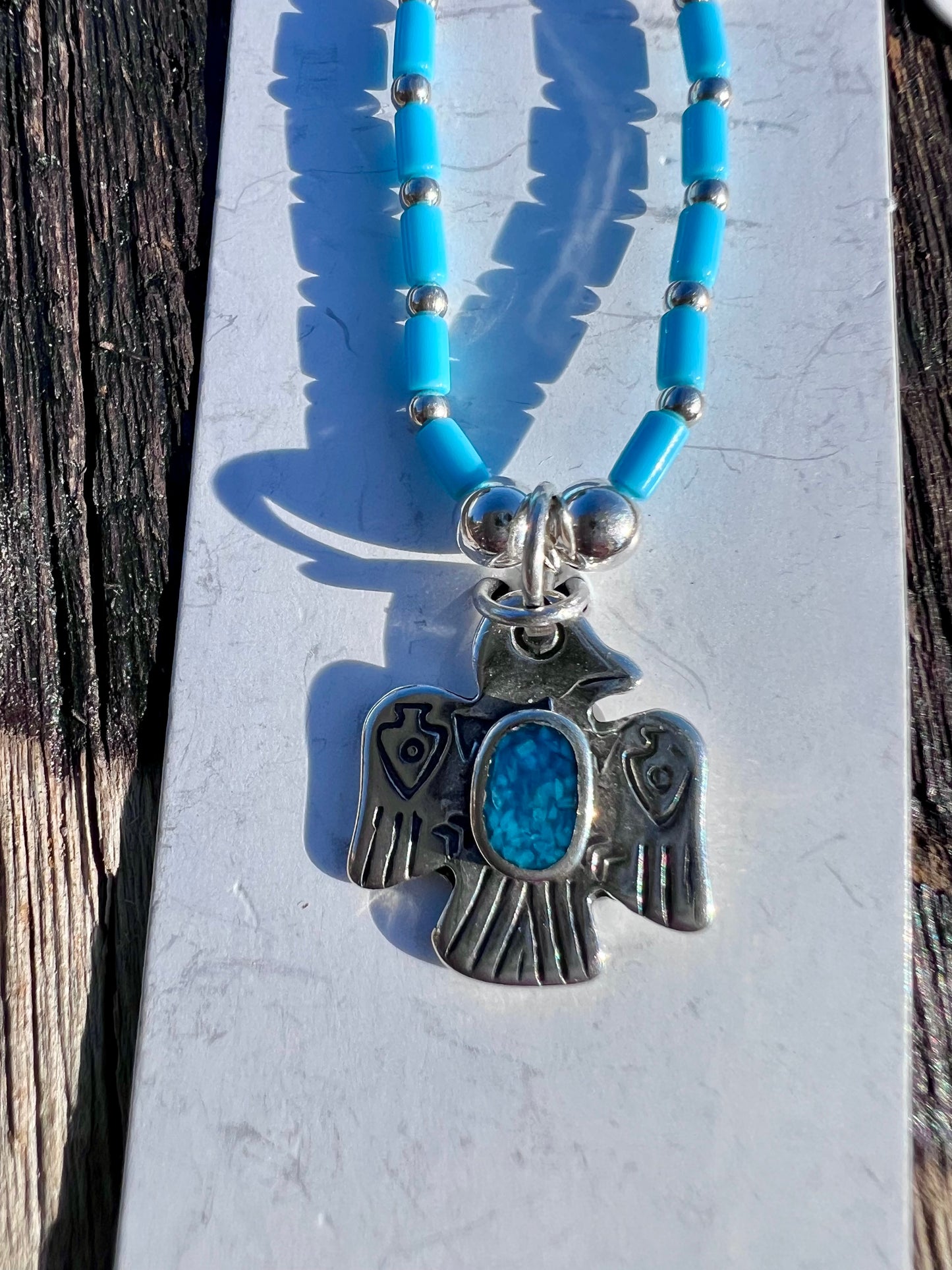 Sterling Liquid Silver & Turquoise Thunderbird Necklace 15β & Earrings 1.5β Set