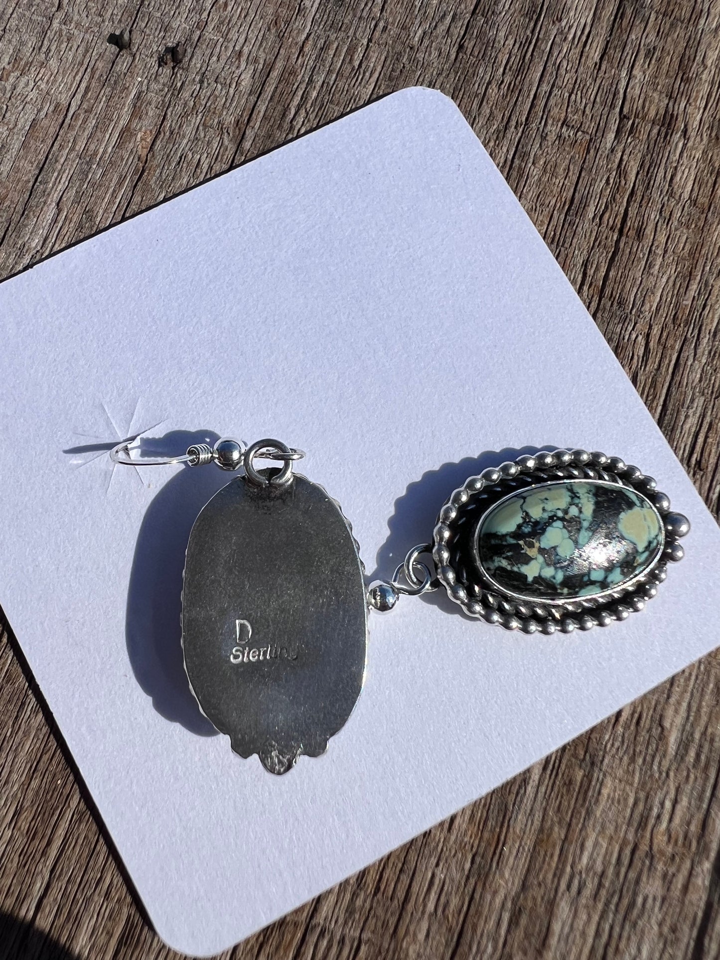Native American Handmade Sterling & New Lander Variscite Dangle Earrings 1 5/8β