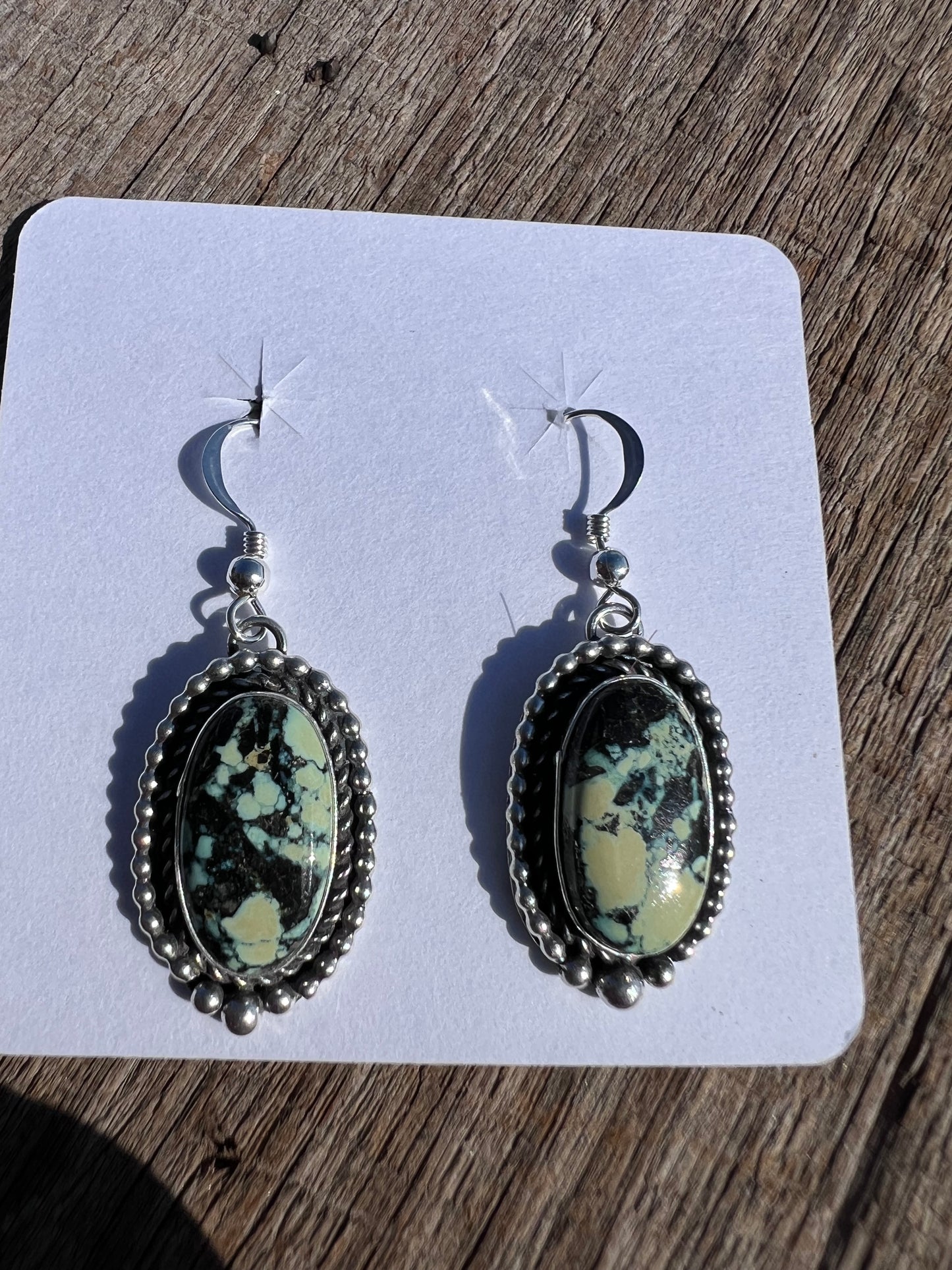 Native American Handmade Sterling & New Lander Variscite Dangle Earrings 1 5/8β